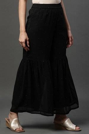 Buy Black Polka Dots Printed Flared Georgette Sharara With Elasticated ...