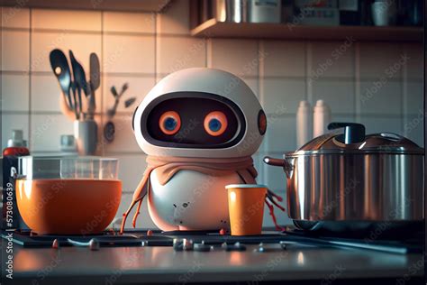 Robotic chef cooking food breakfast at home smart kitchen. Robot ...