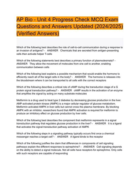 AP Bio - Unit 4 Progress Check MCQ Exam Questions and Answers Updated ...