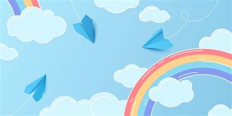 3d paper planes fly through cartoon clouds | Free Vector