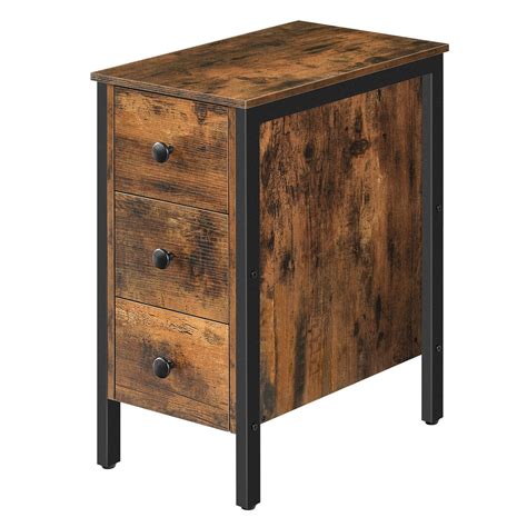 Buy HOOBRO Narrow Nightstand, End Table with 3 Drawers, Retro ...