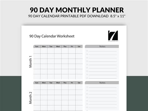 90 Day Calendar Printable