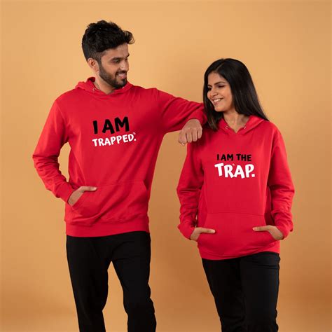 I am trapped red couple hoodies