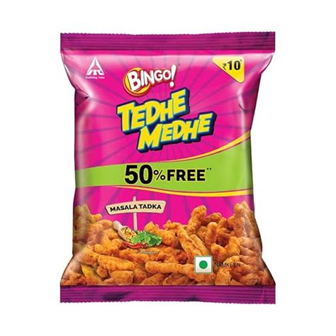 Bingo! Tedhe Medhe Masala Tadka, 50g, Spindle Shaped Crunchy Snack with ...