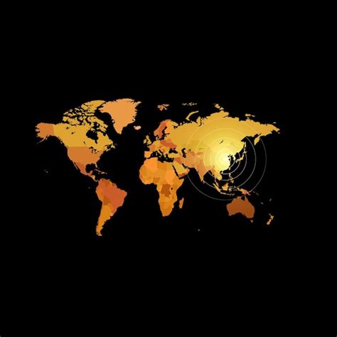 Orange color world map on black background globe design backdrop ...