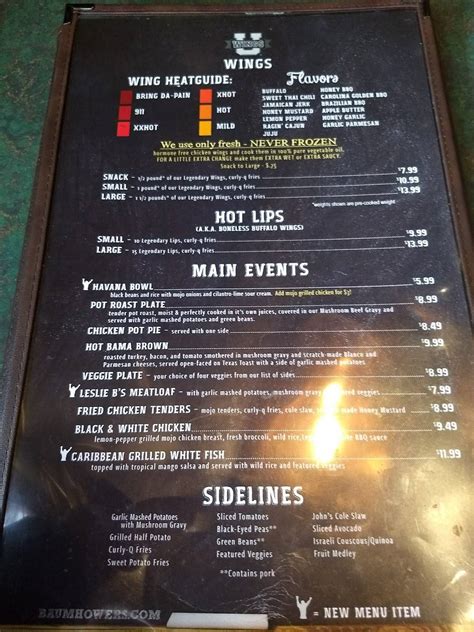 Menu at Baumhower's Victory Grille pub & bar, Montgomery