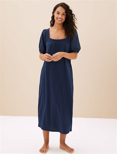 Buy Pure Cotton Broderie Long Nightdress at Marks & Spencer
