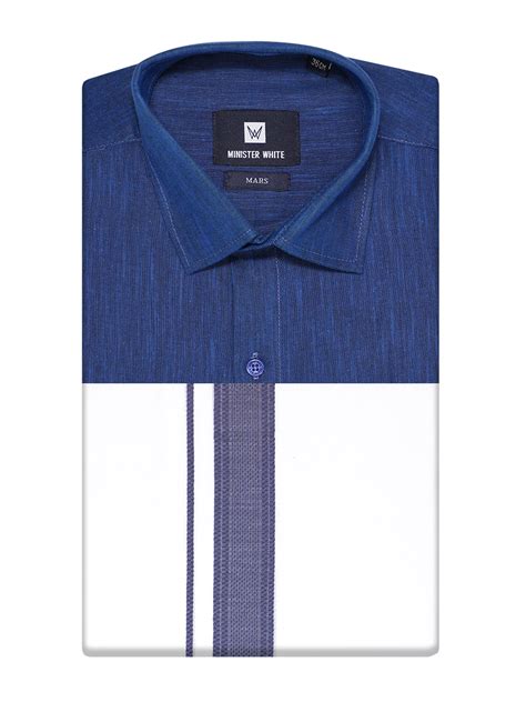 Elegant Dark Blue Shirt & Fancy Border Dhoti Combo for Men ...
