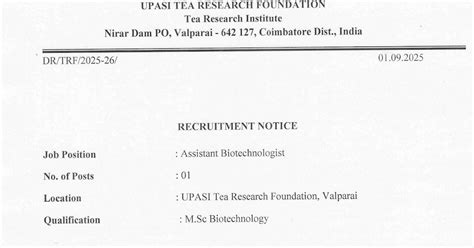 UPASI Tea Research Recruits Biotechnologist