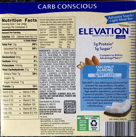 Millville Elevation Protein Bar Nutrition Facts | Besto Blog