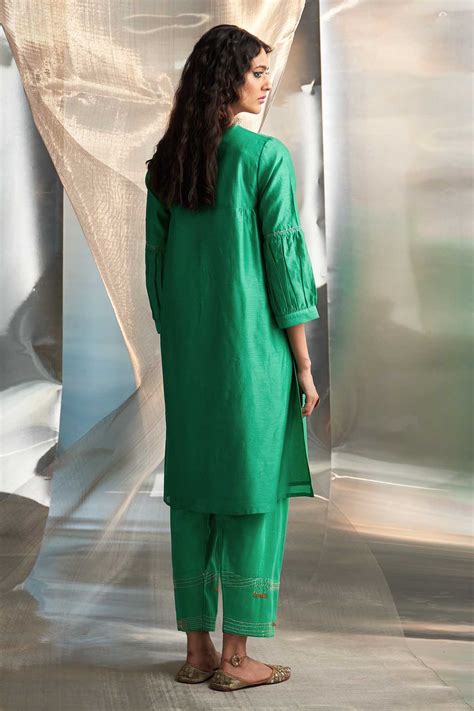 Buy Green Booti Work Long Kurta Set by Charkhee at ScrollnShops