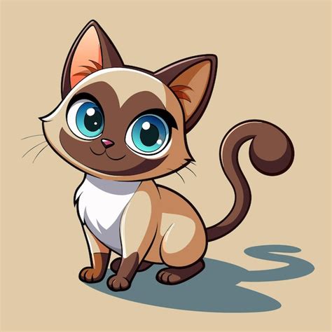 Vector cartoon illustration of a siamese kitten plays with its own ...