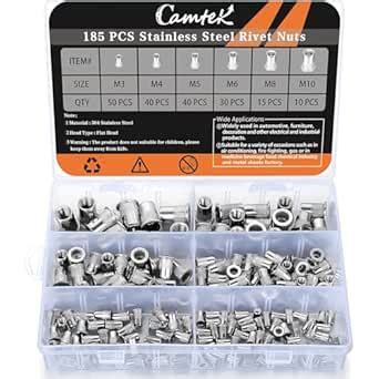 185 PCS Stainless Steel Rivet Nut Set, Camtek 304 Stainless Steel Rivet ...