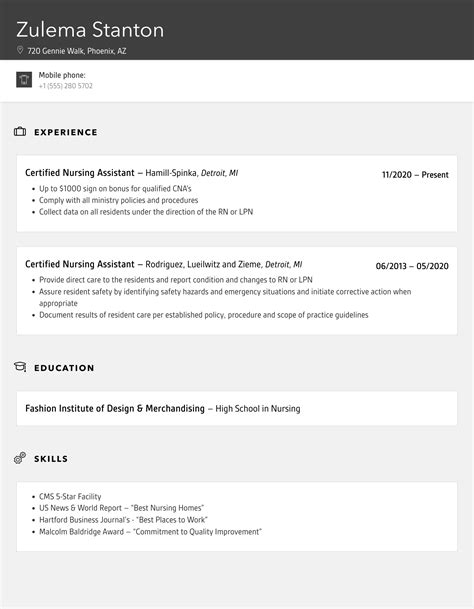 Certified Nursing Assistant Resume Samples | Velvet Jobs