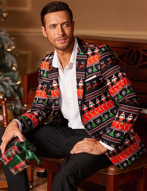 COOFANDY Men's Christmas Blazer One Button Christmas Suit Jacket Xmas ...