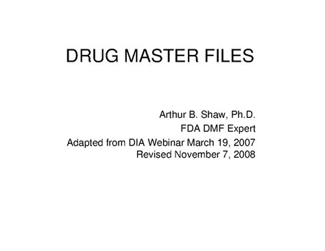 FDA DMF Overview: Essential Information on Drug Master Files - Studocu