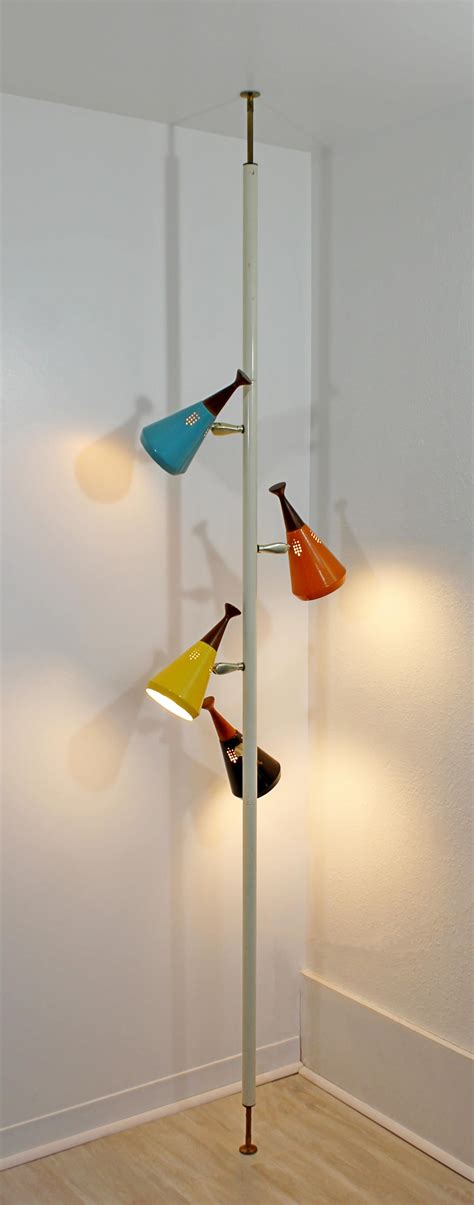 Mid-Century Modern Retro Tension Pole Lamp with 4 Colored Metal and ...