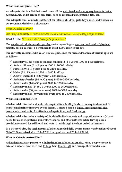 Unit 1 - Understanding Adequate and Balanced Diets - Studocu