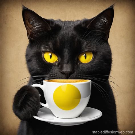 Fat Cat Drinking Coffee | Stable Diffusion Online