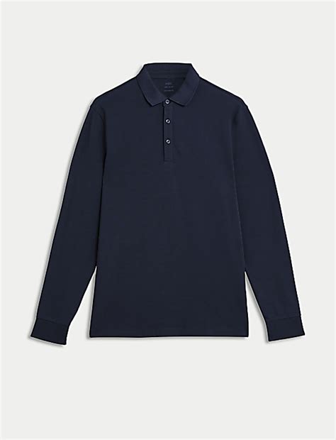 Buy Pure Cotton Long Sleeve Polo Shirt at Marks & Spencer