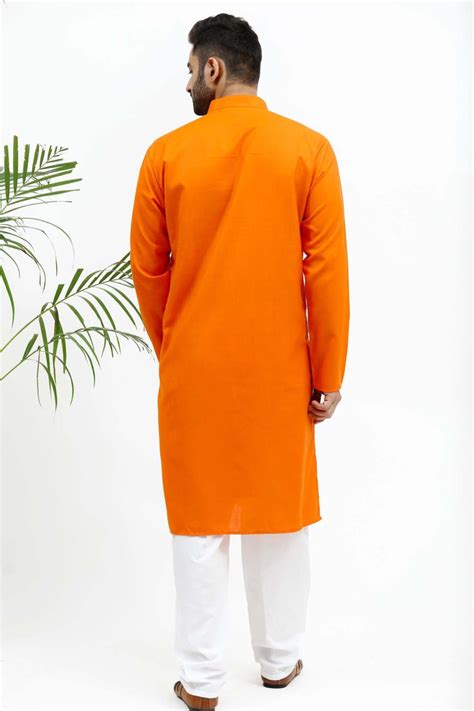 Best Dark Orange Matka Silk Kurta Set for Men Online | Veshbhoshaa