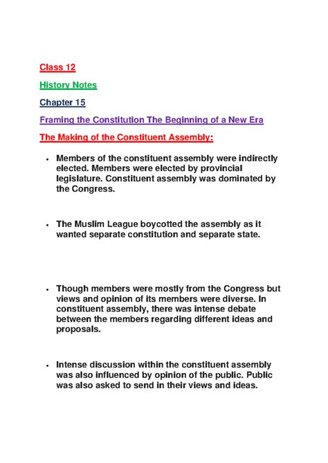 Class 12 History Notes: Constitution Framing Insights & Debates - Studocu