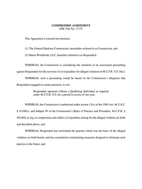 Fillable Online (1) The Federal Maritime Commission, hereinafter ...