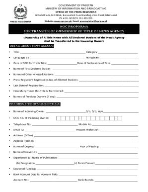 Fillable Online NOC PROFORMA FOR TRANSFER OF OWNERSHIP OF ... Fax Email ...
