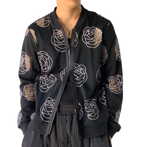 ♾️KATHERINE BARCLAY♾️ art rose design sheer collarless wzip blouson ...