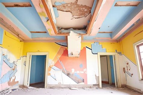 Ceilingless rooms with remnants of painted walls | Premium AI-generated ...