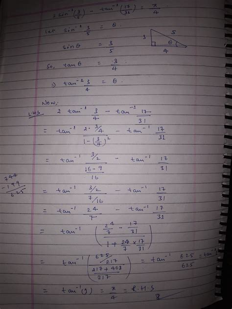 2sin inverse 3/5-tan inverse 17/31=π/4 Is there any formula for 2sin ...