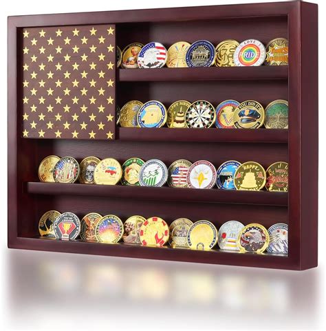 Amazon.com: DecoWoodo 4 Rows Wooden American Flag Challenge Coin Holder ...