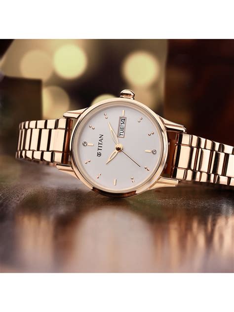 Titan Women White Brass Dial & Rose Gold Toned Straps Analogue Watch ...