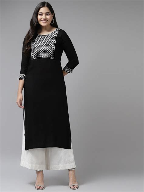 Black Embroidered Kurta freeshipping - Yufta Store