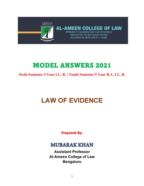 Evidence - Kle notes - MODEL ANSWERS 2021 Sixth Semester 3 Year LL. B ...