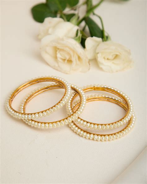 Set of 4 Gold Plated Moti Bangles