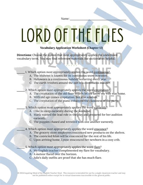 Lord of the Flies Chapter 12 Vocabulary Development Games for High ...