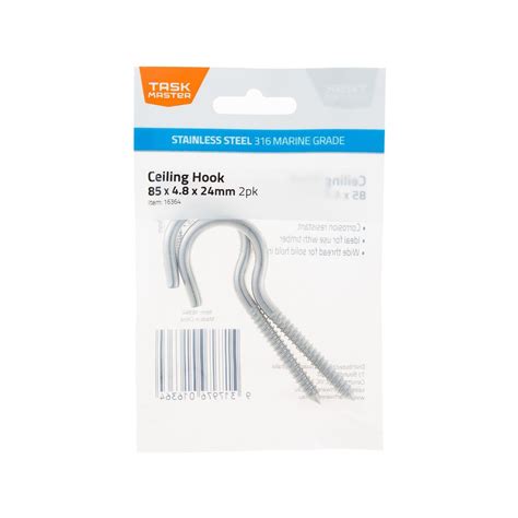 Taskmaster 85 x 4.8 x 24mm 316 Stainless Steel Ceiling Hook - 2 Pack ...