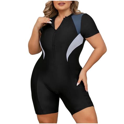 Lovskoo One Piece Plus Size Swimsuit for Women Rash Guard Short Sleeve ...
