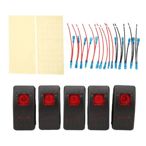 Rocker Switch, Red Backlit 5 Pack 5-PIN SPST Rocker Switch for ATV for ...