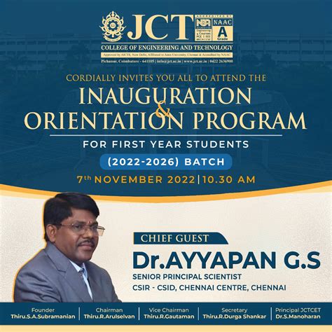 First Year Inauguration & Orientation Programme JCT Aarunya 2022 for ...