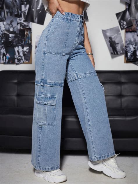 High Waist Slant Pocket Cargo Jeans | Jeans outfit women, Fashion pants ...