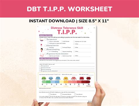 DBT TIPP Skills Worksheet-distress Tolerance Skills Fillable Pdf ...