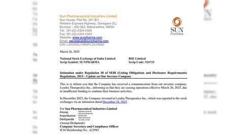 Sun Pharma Shares Shrink After Its US Investment, Lyndra Therapeutics ...