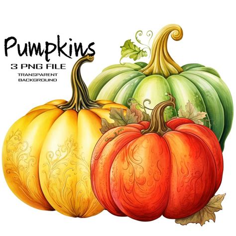 Pumpkin Watercolor PNG Clipart Set, Fall Harvest - Etsy | Pumpkin ...