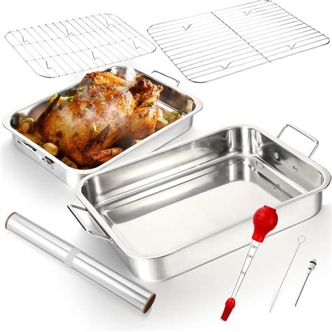 Amazon.com: Mifoci 8 Pcs Roasting Pan with Rack Stainless Steel Large ...
