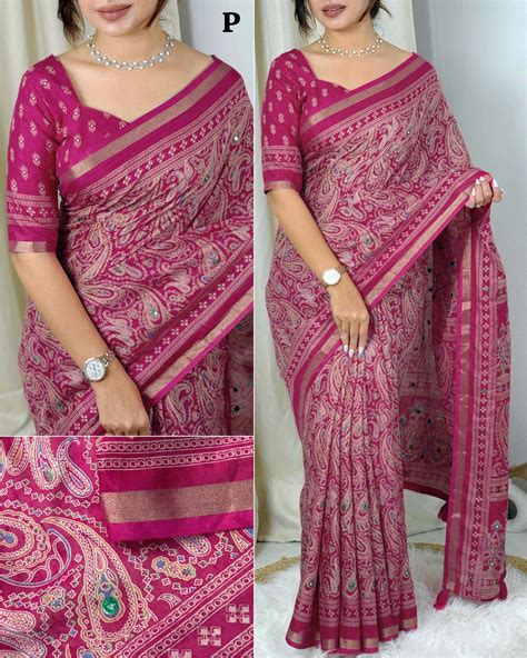 Ajrakh Print Mirror Work Saree – Hardik Collection