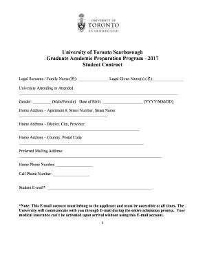 Fillable Online GAPP Student Contract - UTSC - University of Toronto ...