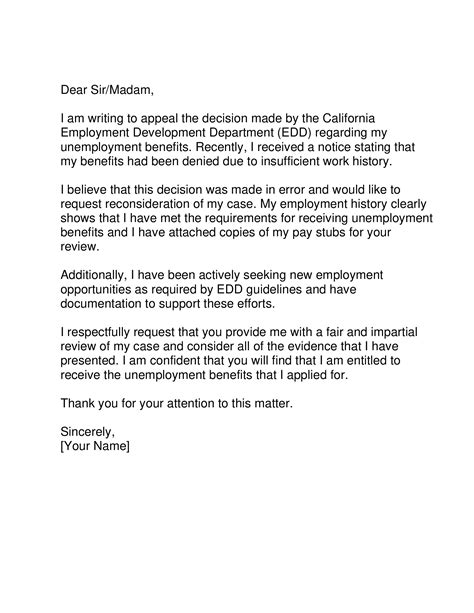 EDD Appeal Letter – Document Template