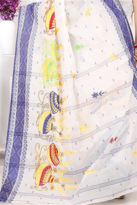 Blue White Pure Cotton Embi Boysko Ghot Tant Embroidery (1450)